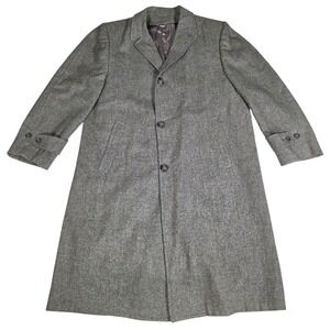 Vintage Robert Hall 50's Tweed Overcoat Zip Out Liner Plaid Mens Gray Coat 46R